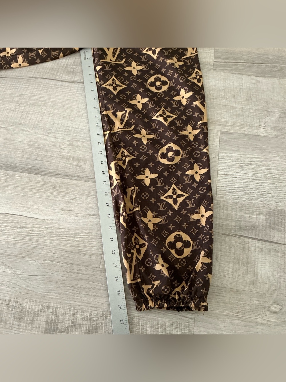 Women’s Brown Monogram Print Two-Piece Set – Small – Button-Down Shirt & Pants - Picture 4 of 6